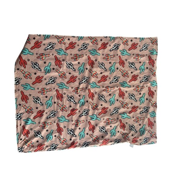 Reversible Cactus Print Baby Blanket In Pink & Turquoise With Minky Dot Backing - Picture 4 of 4
